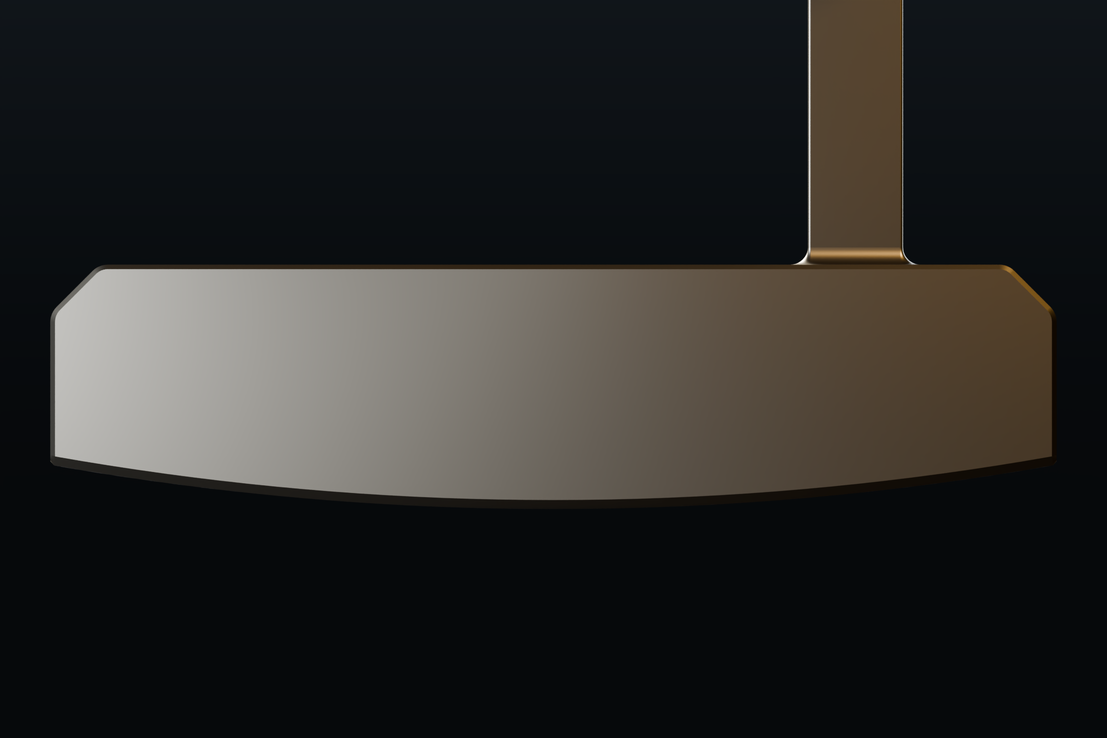 OURO 001 — CAD render of the striking face in raw carbon steel with chamfered top edge; sightline not yet finalized